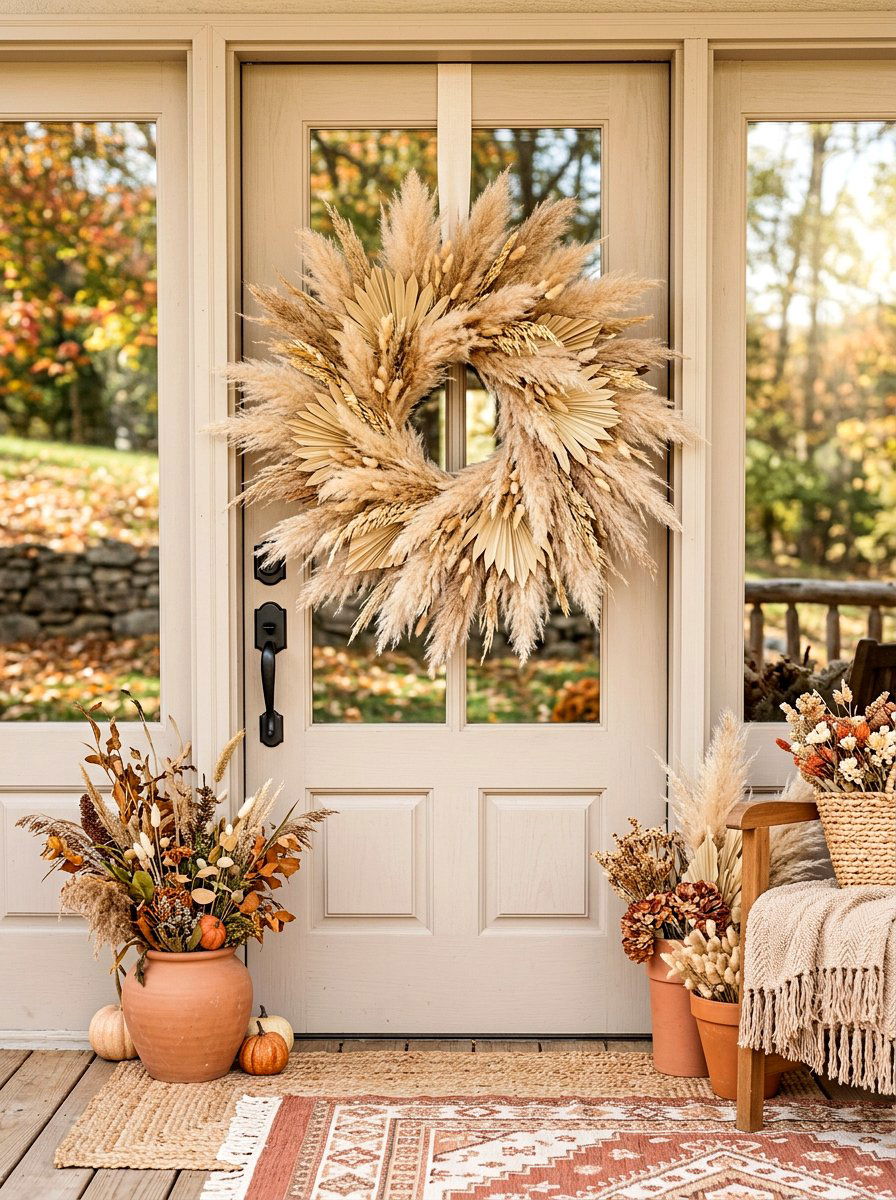 Pampas grass autumn wreath - 30 fall wreath ideas