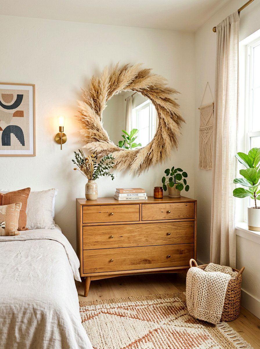 Pampas grass mirror frame accent - 30 pampas grass decor ideas
