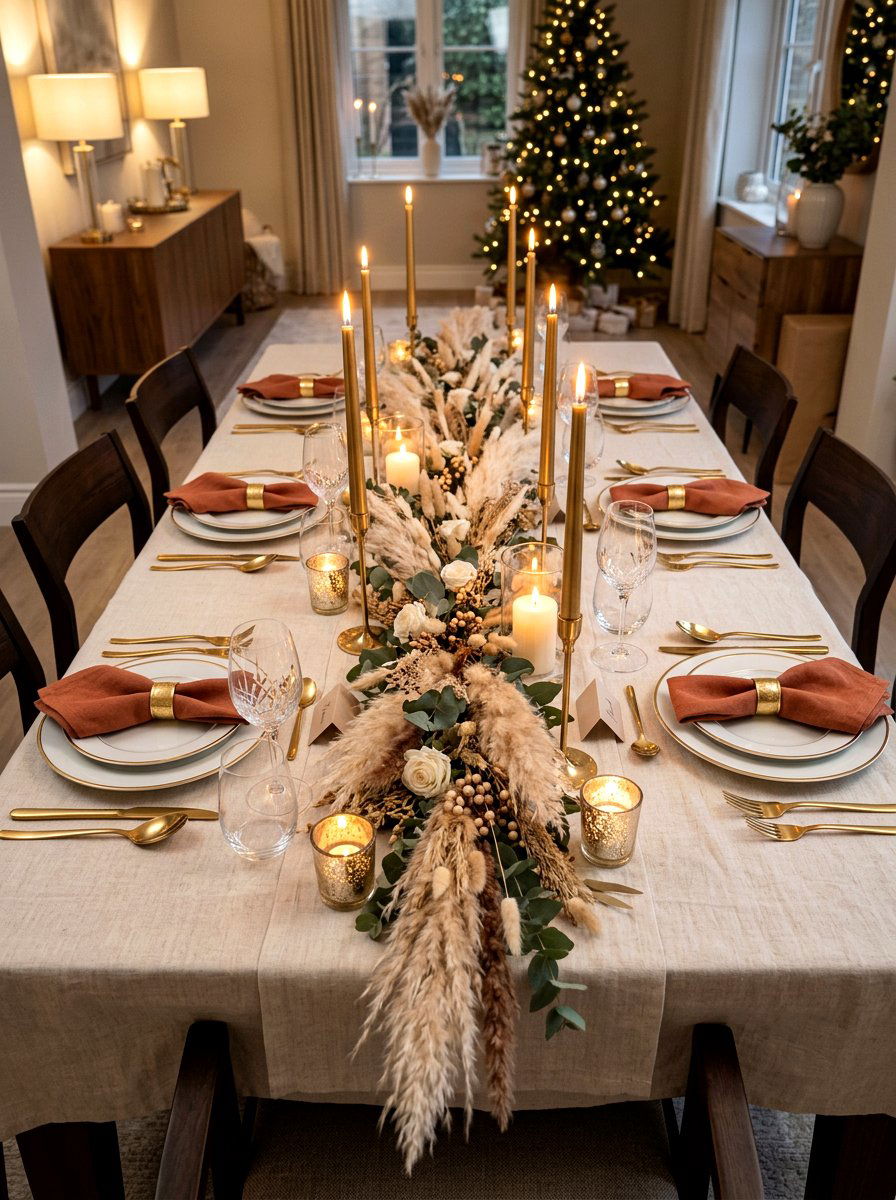 Pampas grass table runner arrangement - 30 pampas grass decor ideas