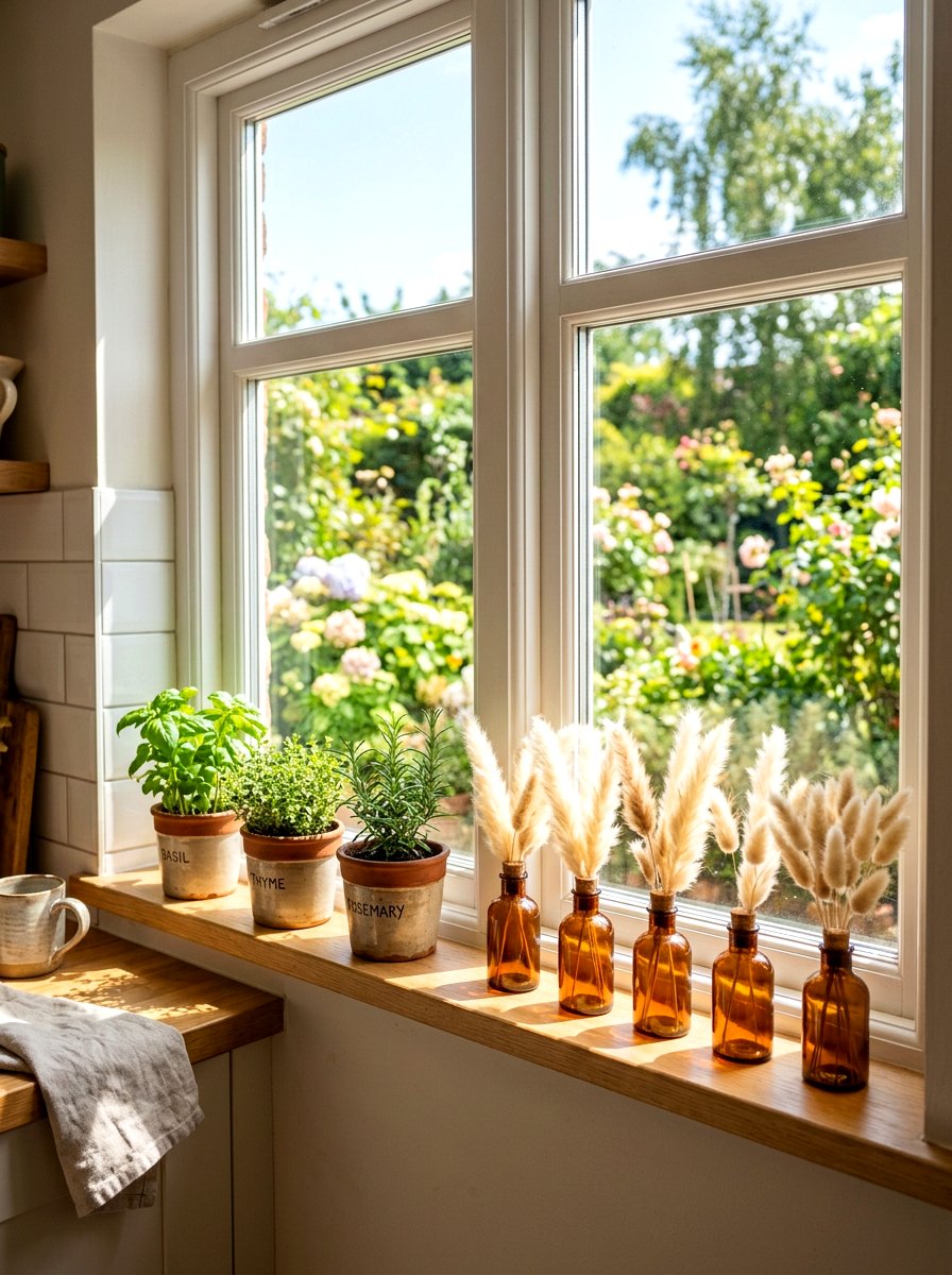 Pampas grass window sill display - 30 pampas grass decor ideas