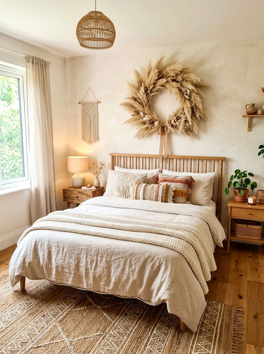 Pampas grass wreath - 30 wreath wall display ideas