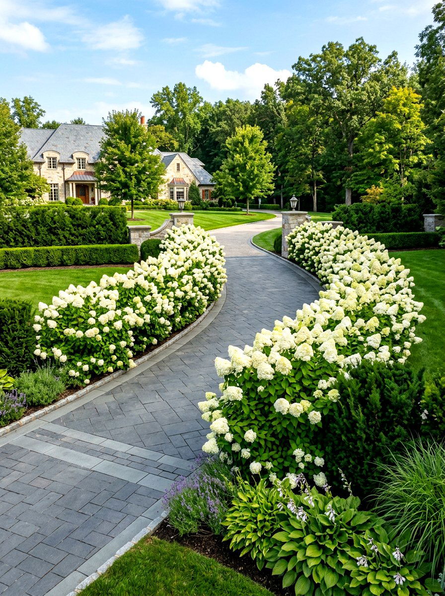 Panicle Driveway Lining - 30 hydrangea border curb appeal ideas