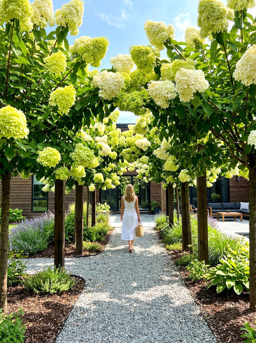 Panicle Hydrangea Walkway - 30 hydrangea garden ideas