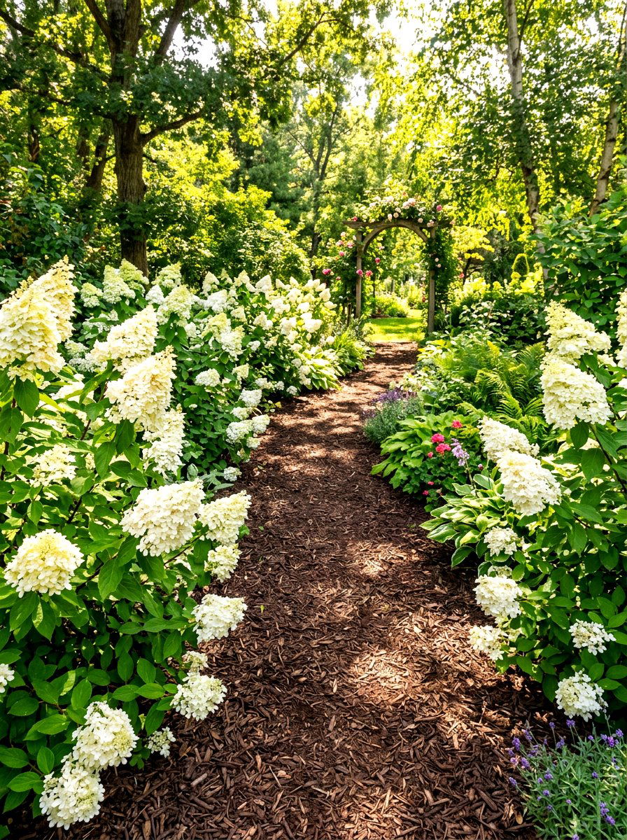 Panicle hydrangea backyard path - 30 hydrangea border ideas