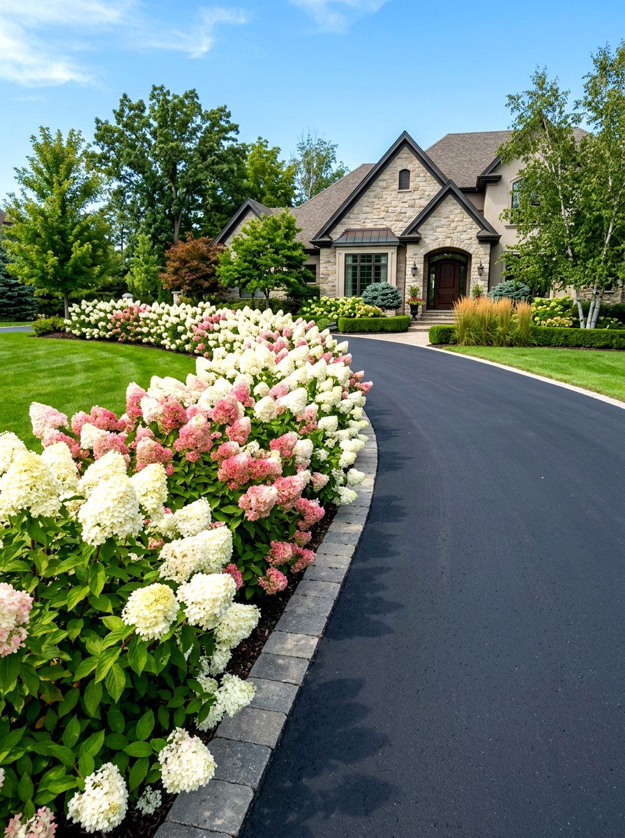 Panicle hydrangea driveway border - 30 hydrangea hedge ideas