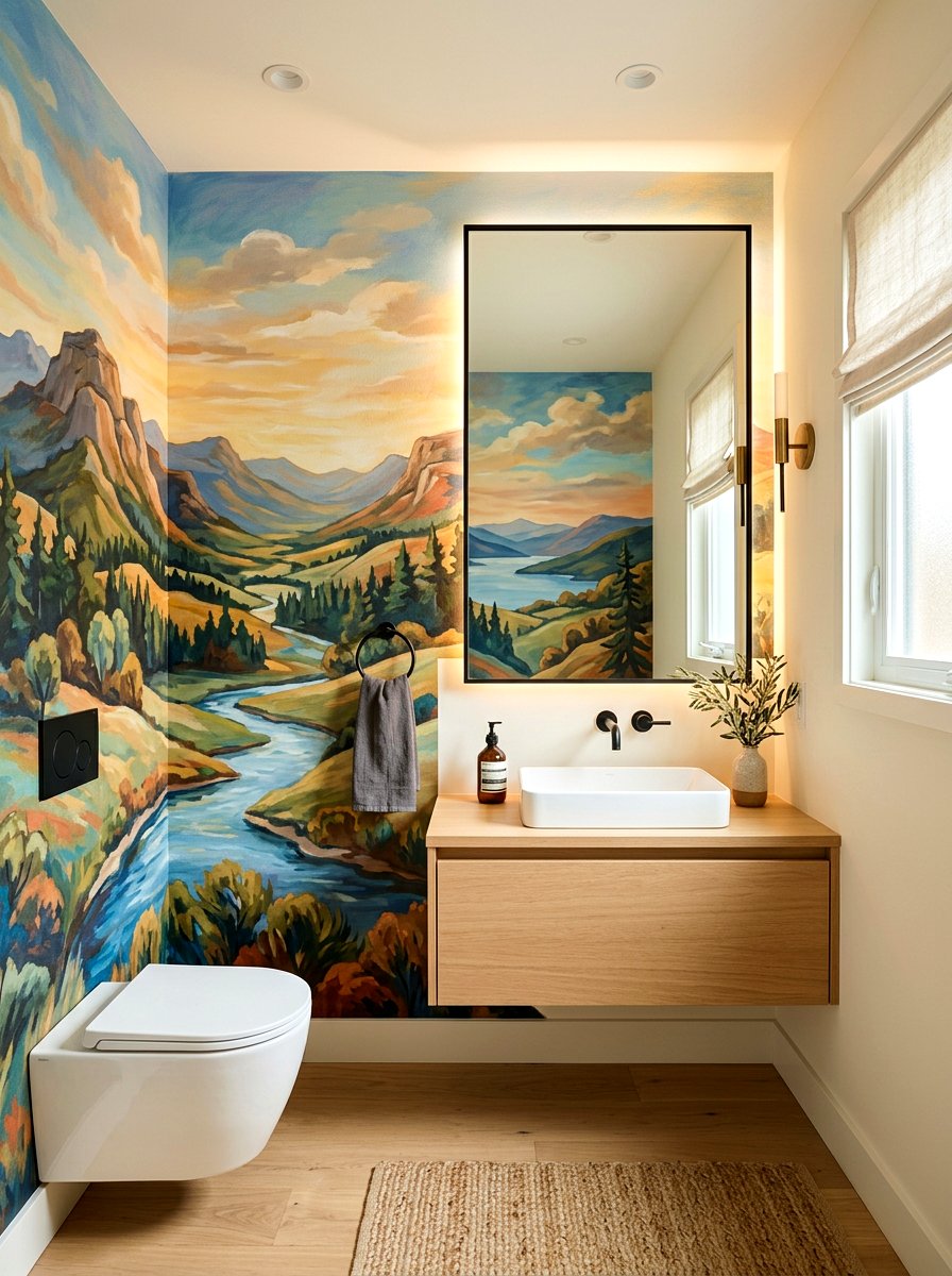 Panoramic Mural Wallpaper - 30 wallpapered powder room ideas