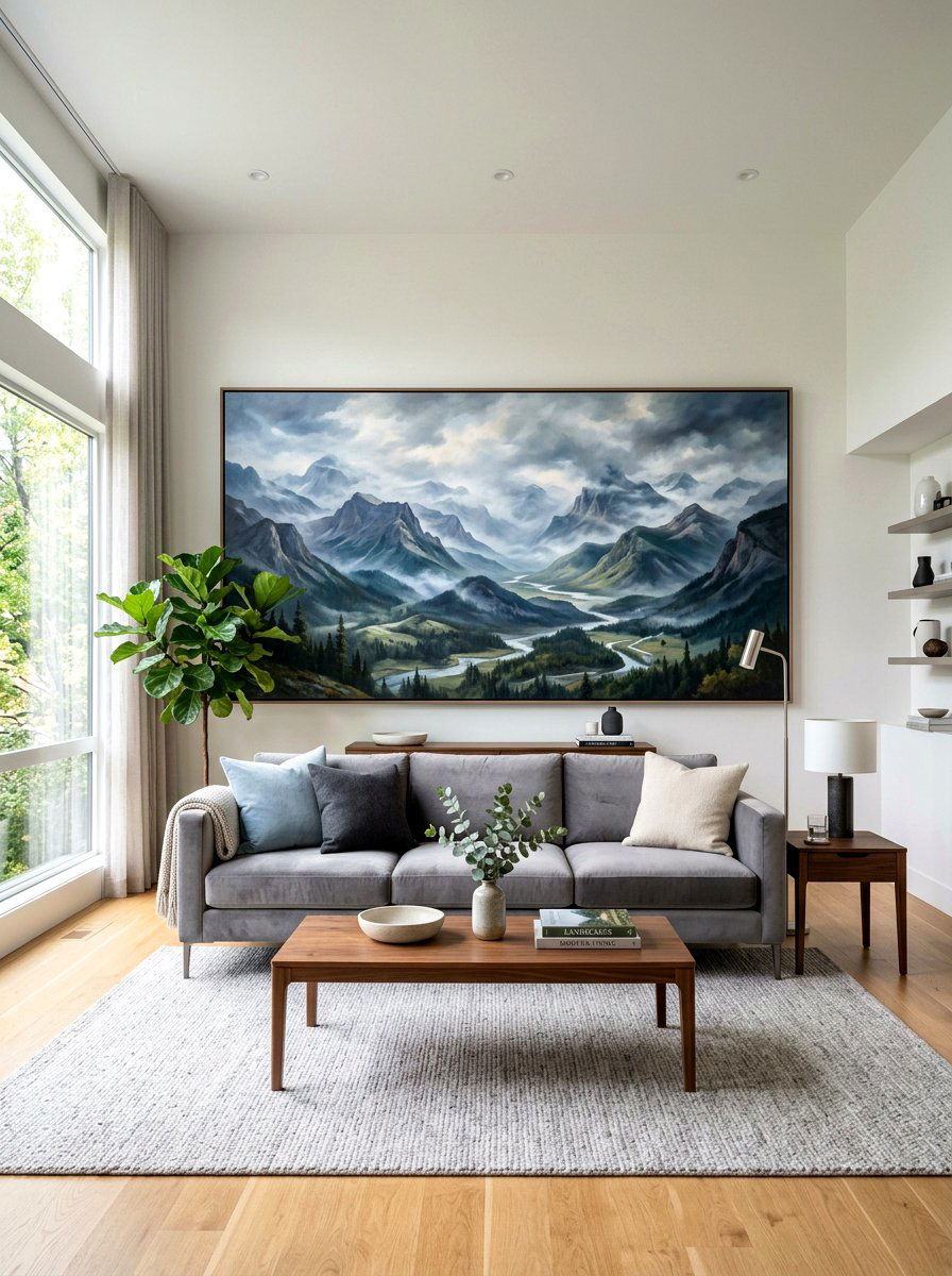 Panoramic landscape painting - 30 long wall decor ideas