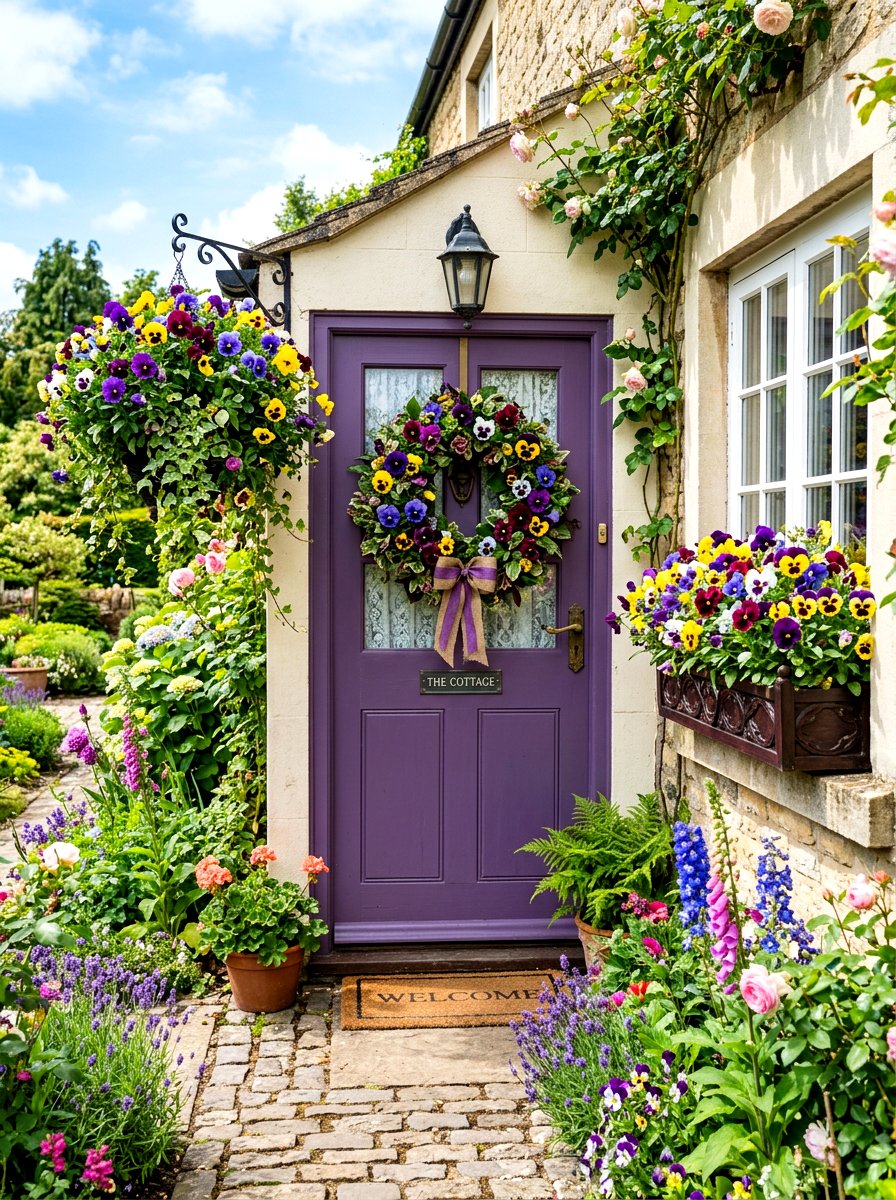 Pansy Flower Wreath - 30 spring wreath ideas