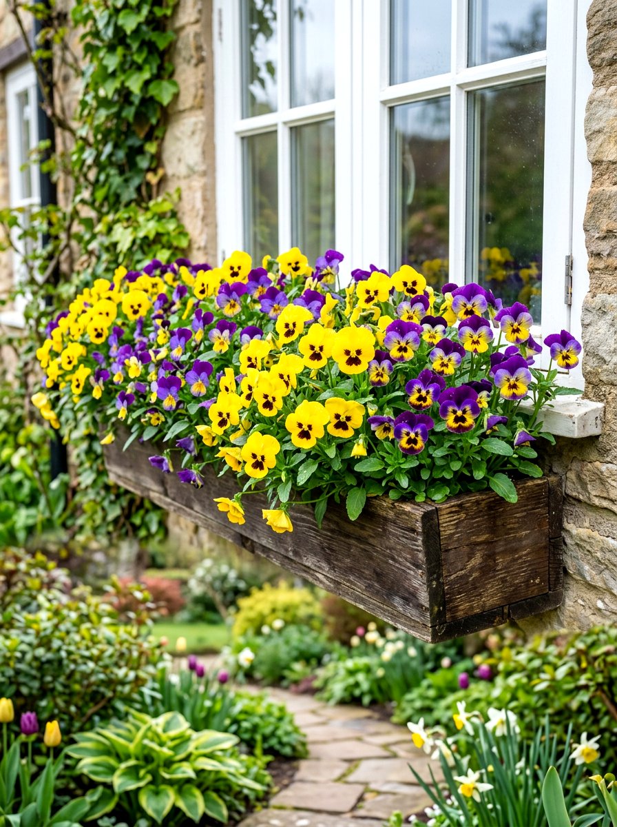 Pansy Window Box - 30 cottage window box ideas