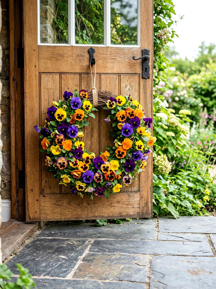 Pansy Wreath - 30 spring wreath ideas for front door