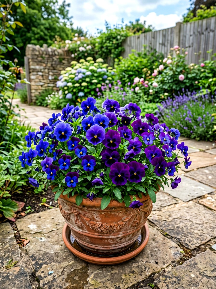 Pansy and Viola planter - 30 blue and purple garden ideas