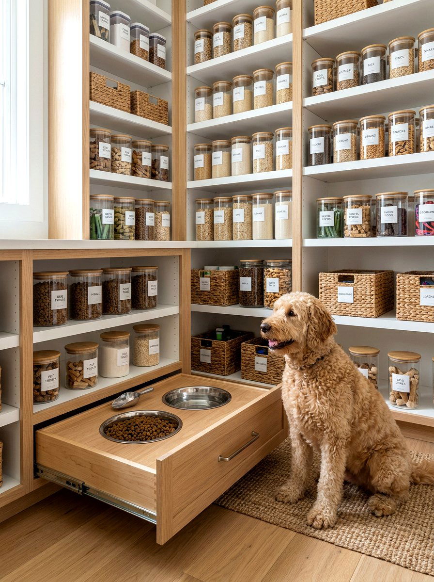 Pantry Bottom Drawer Pet Feeder - 30 pet feeding drawer ideas aesthetic
