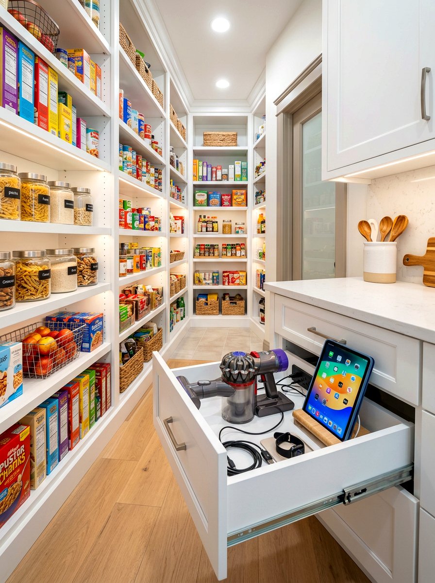 Pantry Charging Drawer - 30 hidden charging drawer ideas