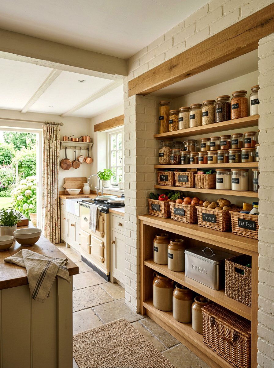 Pantry Nook Shelves - 30 English country kitchen shelf ideas