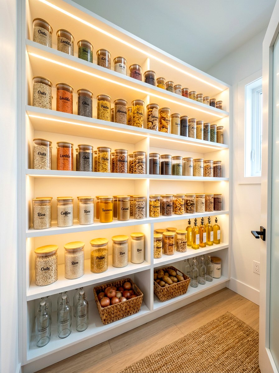 Pantry Shelving With LED Lights - 30 pantry shelving layout ideas