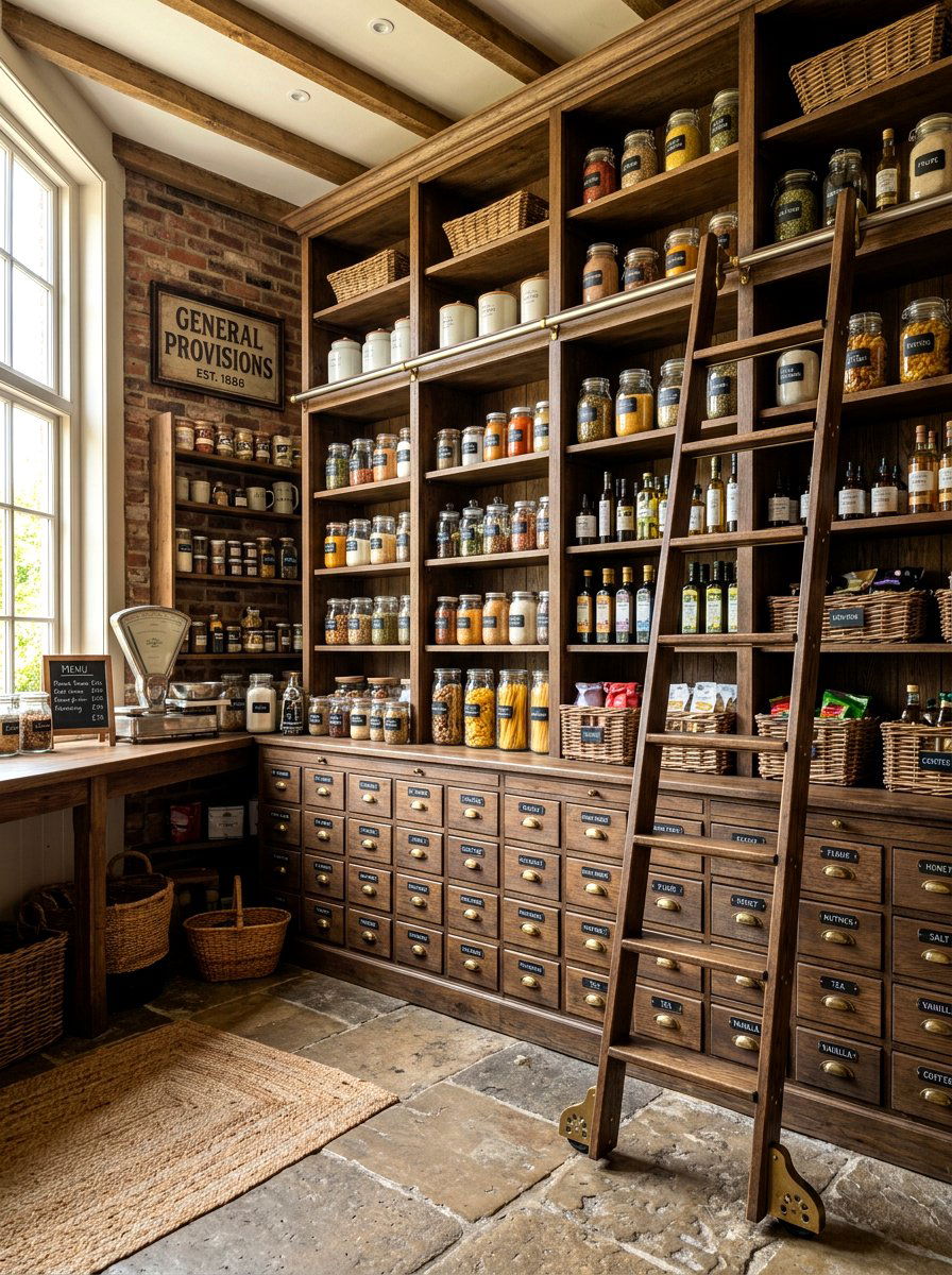 Pantry With Ladder And Apothecary Drawers - 30 pantry with library ladder ideas