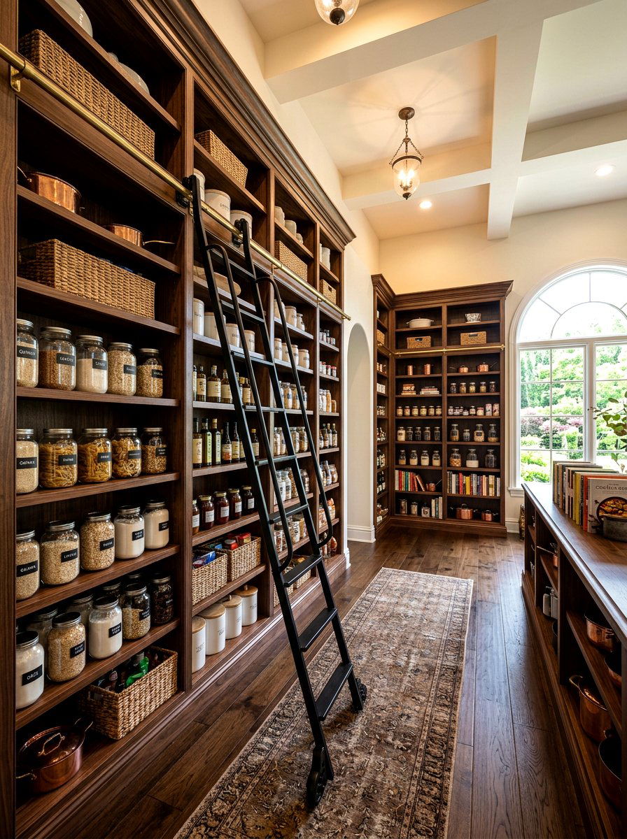 Pantry With Rolling Ladder - 30 full wall pantry cabinet ideas
