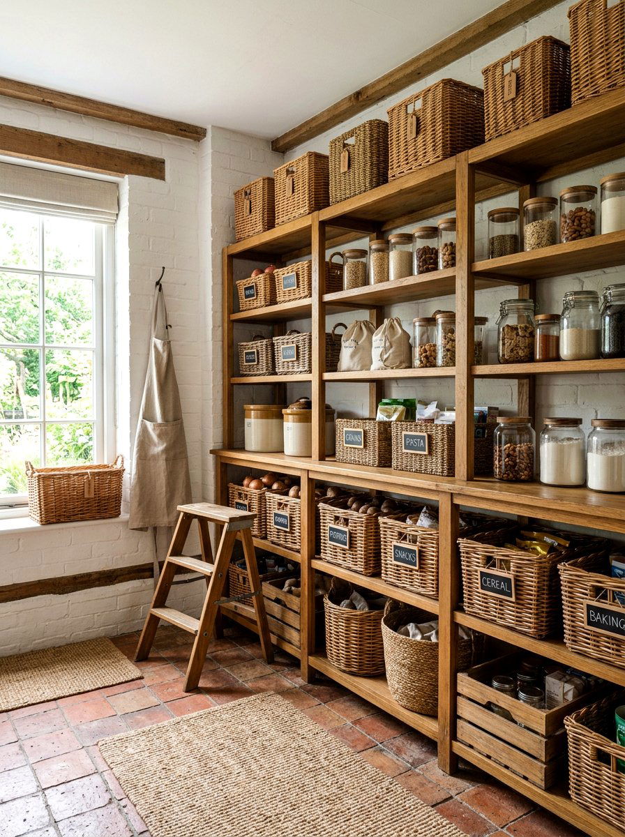 Pantry With Wicker Baskets - 30 English pantry kitchen ideas