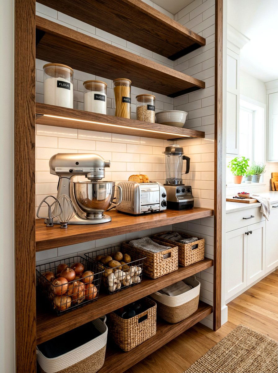 Pantry open shelves for appliances - 30 pantry with open shelving ideas