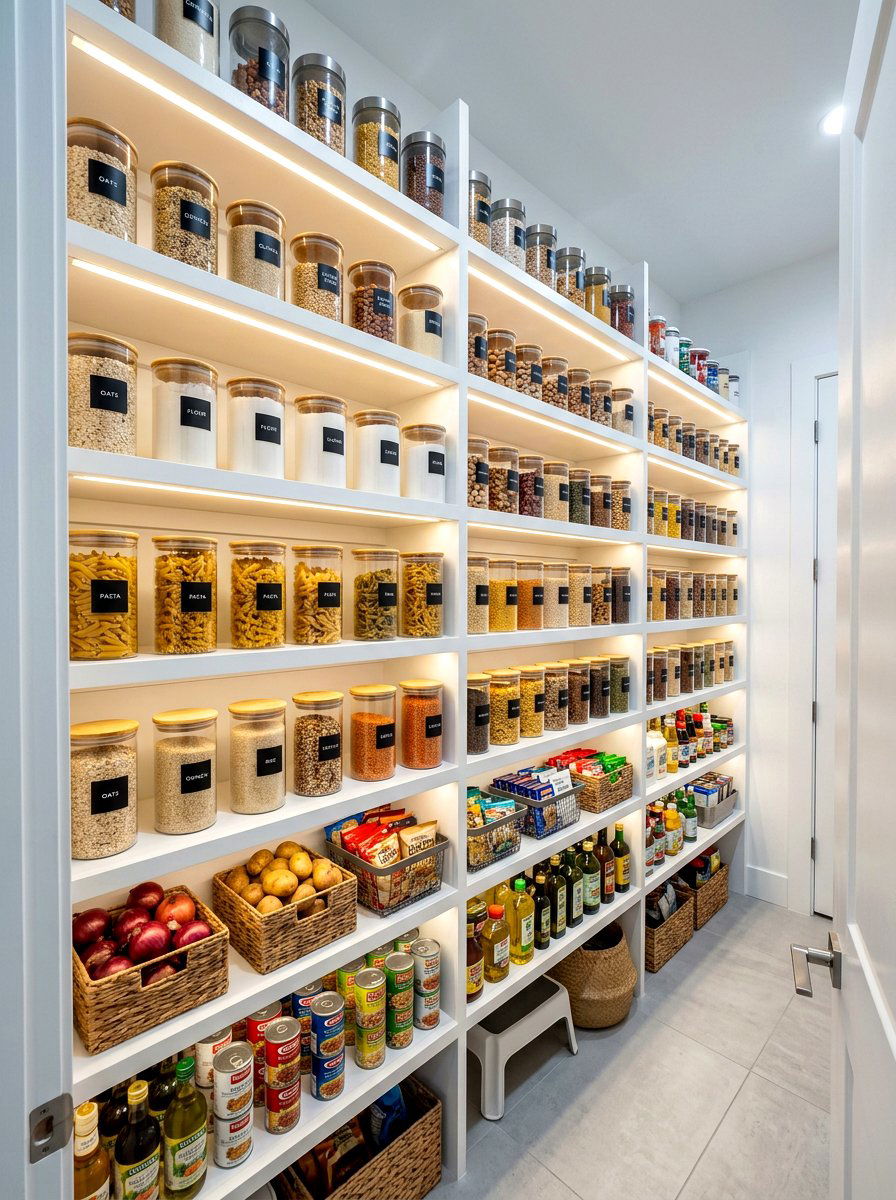 Pantry open shelves with lighting - 30 pantry with open shelving ideas