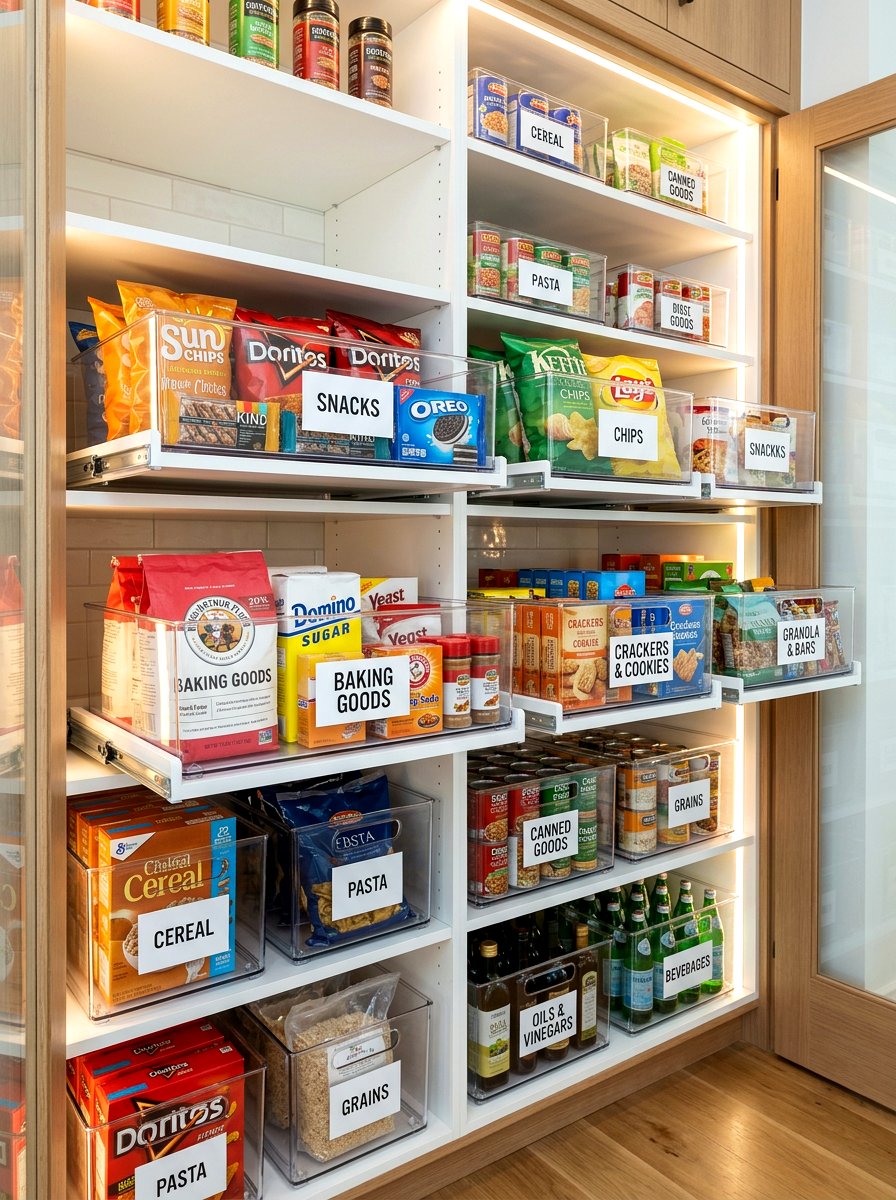 Pantry shelving with pull out bins - 30 pantry with open shelving ideas