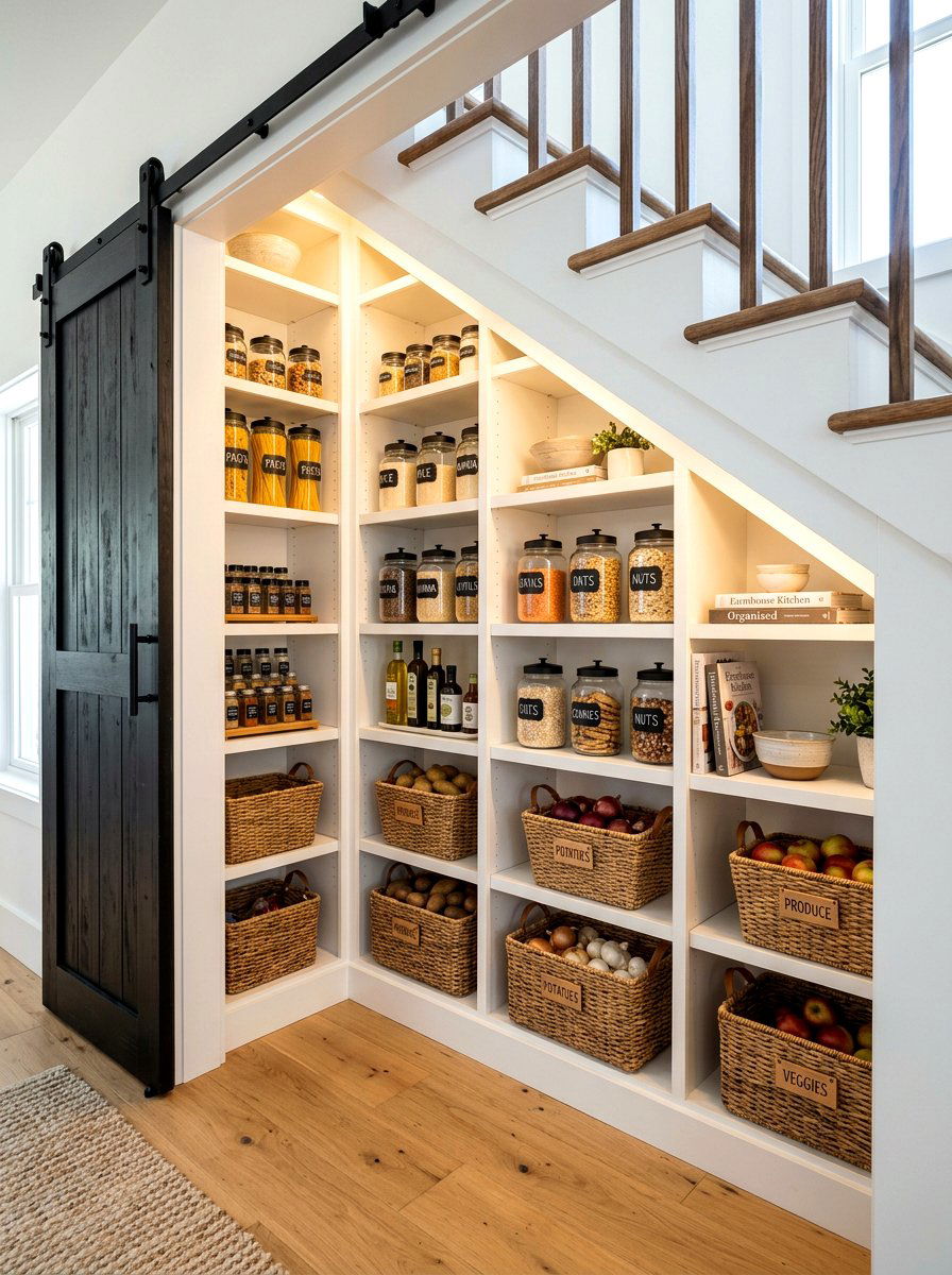 Pantry storage under stairs - 30 stair nook decor ideas
