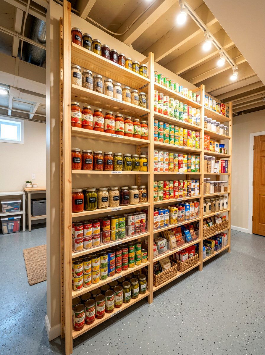 Pantry wall shelving - 30 basement storage wall ideas