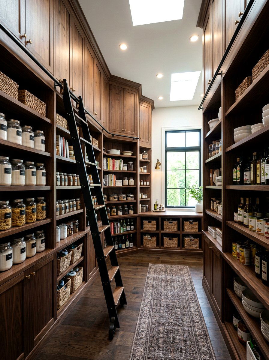 Pantry with ladder - 30 back kitchen pantry ideas