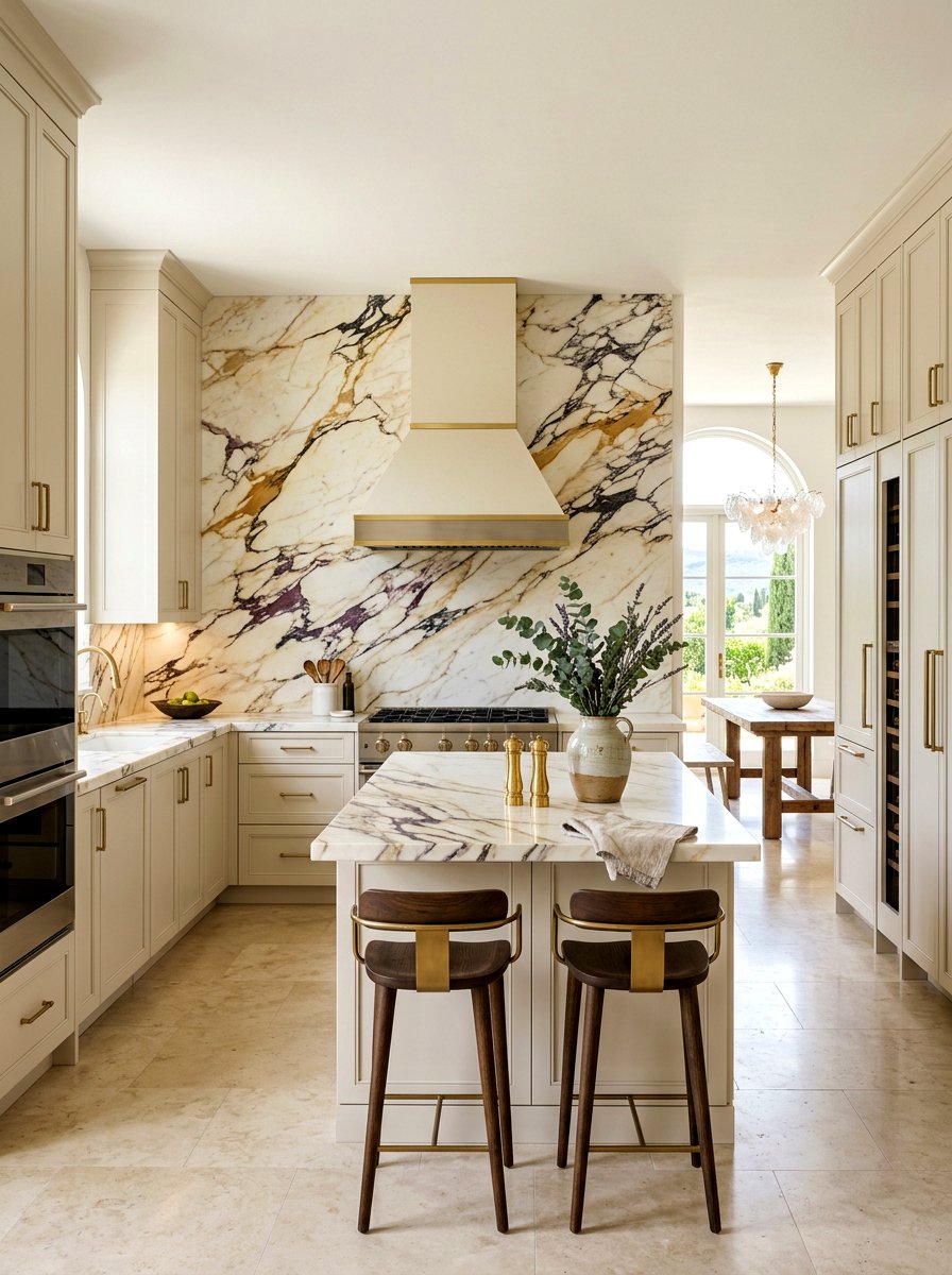 Paonazzo Marble Kitchen Backsplash - 30 full slab stone wall kitchen ideas