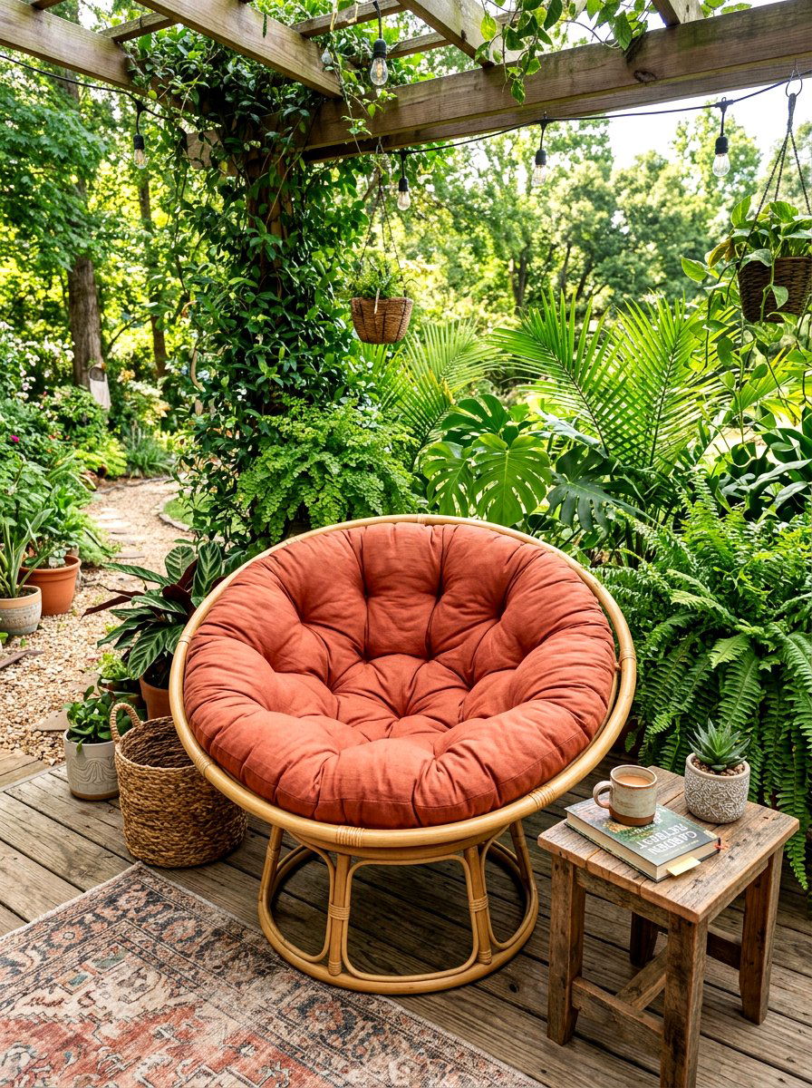 Papasan garden chair - 30 boho outdoor furniture ideas