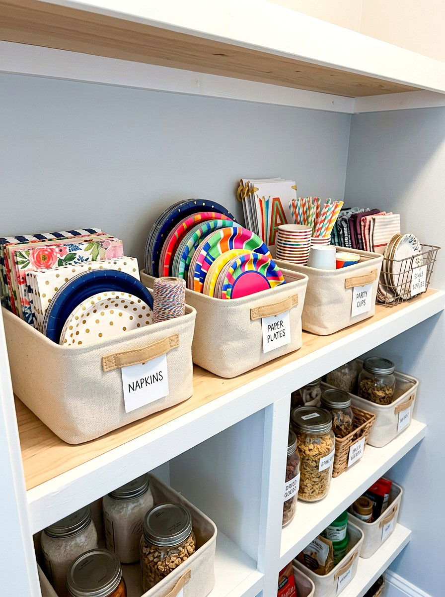 Paper Goods Baskets - 30 pantry basket organization ideas