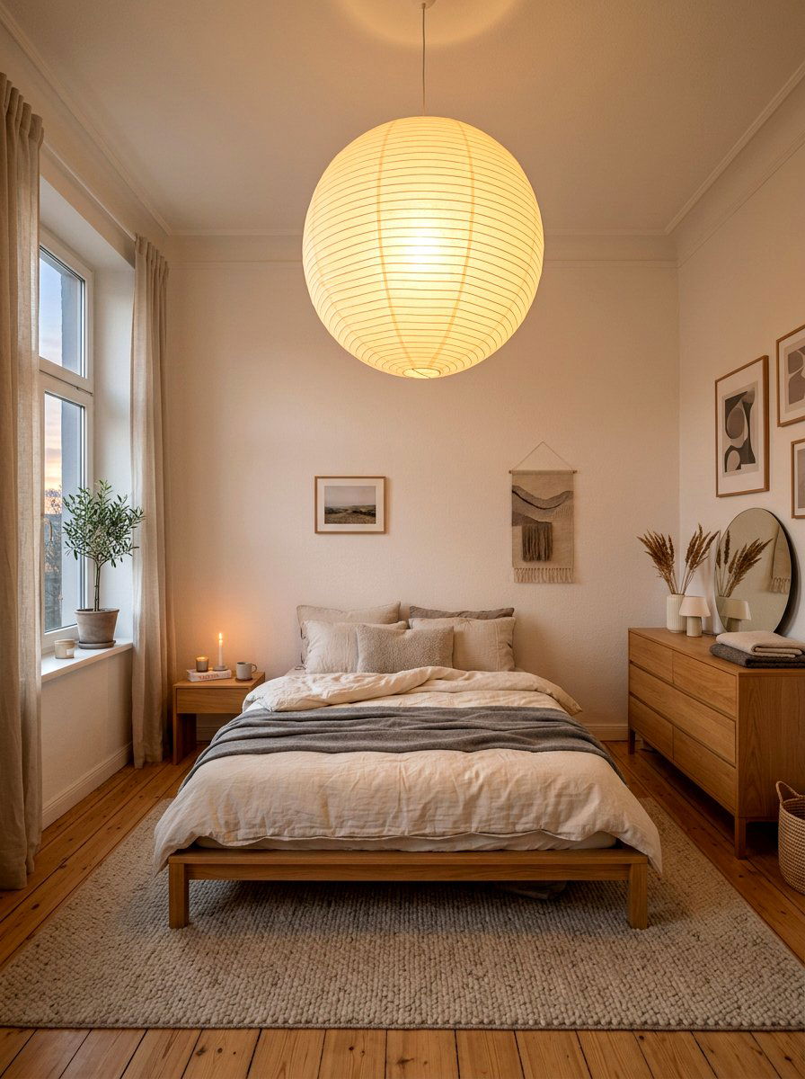 Paper Lantern Lamp - 30 Japandi bedroom ideas