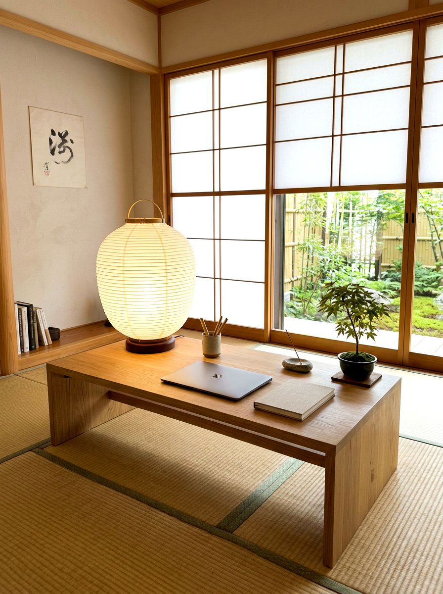 Paper Lantern Table Lamp Workspace - 30 lamp lit office ideas