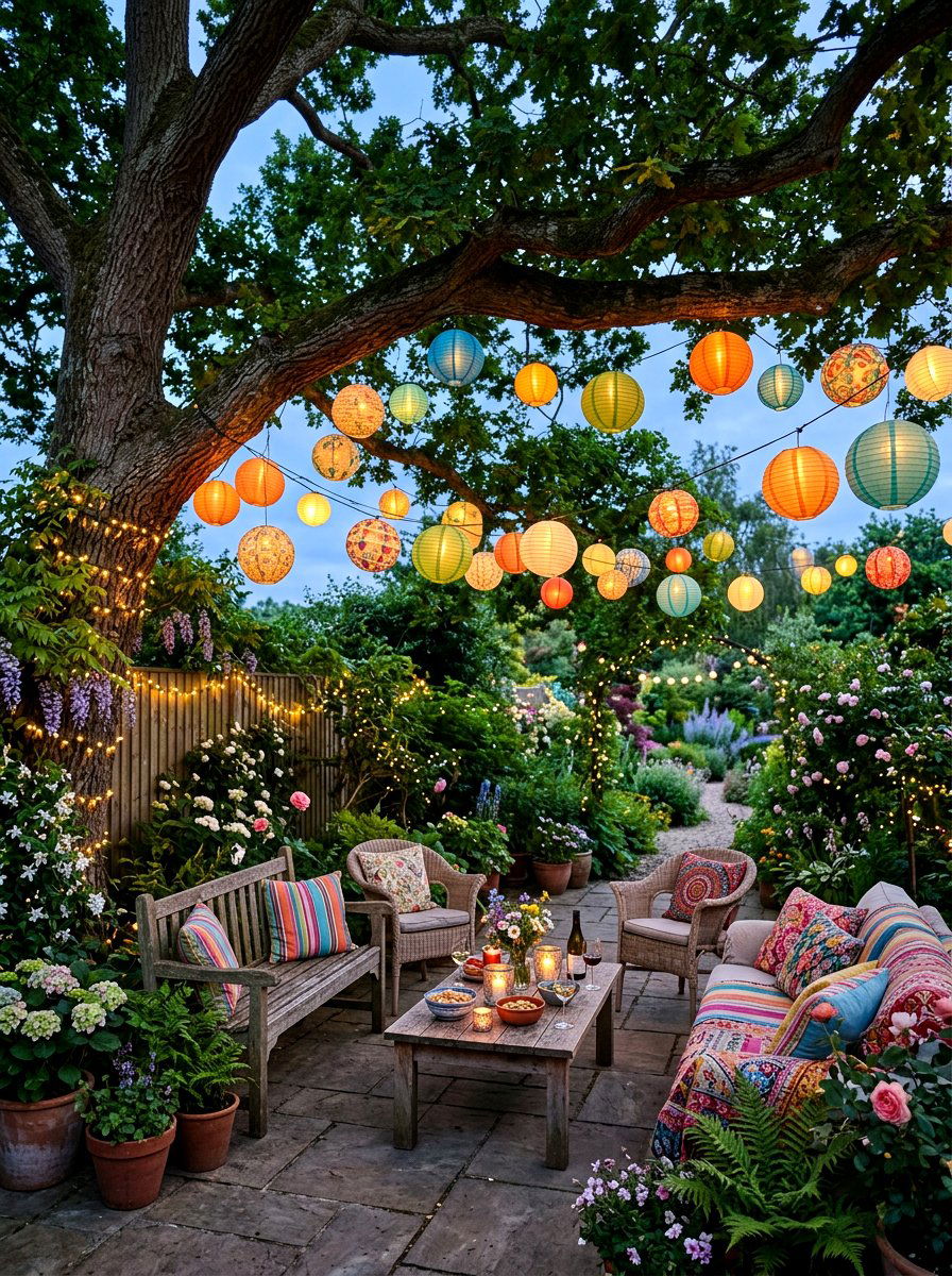 Paper Lanterns - 30 no harsh light patio ideas