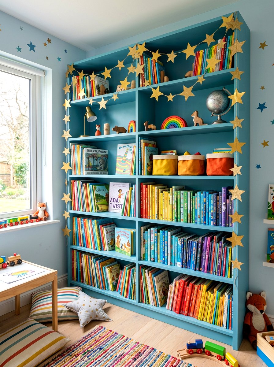 Paper Star Bookshelf Garland - 30 bookshelf garland ideas