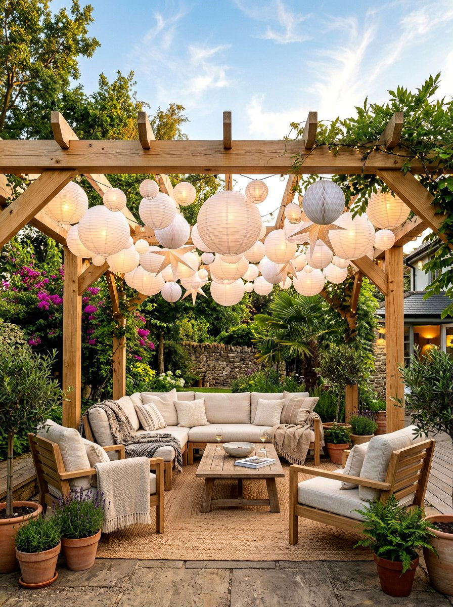 Paper lantern canopy - 30 pergola lighting ideas