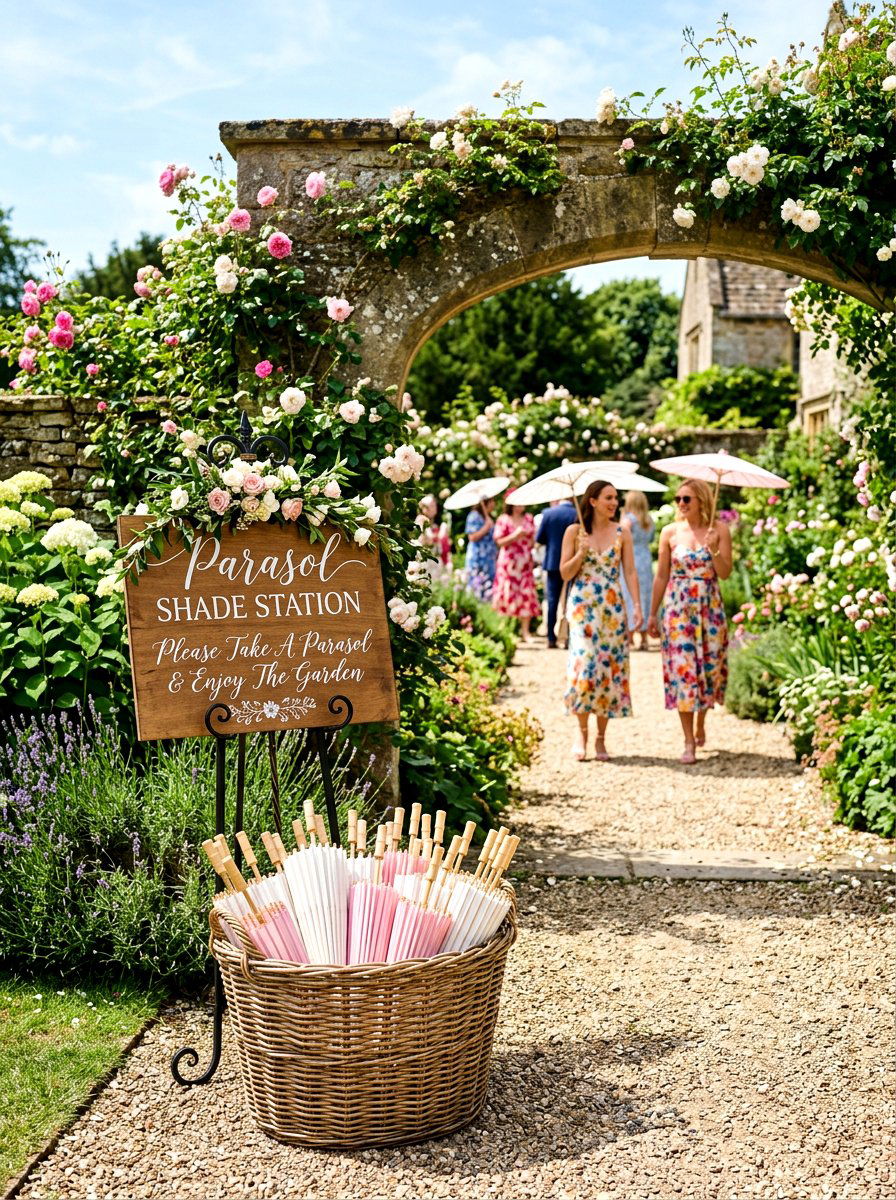 Parasol shade station - 30 bridal shower garden party ideas