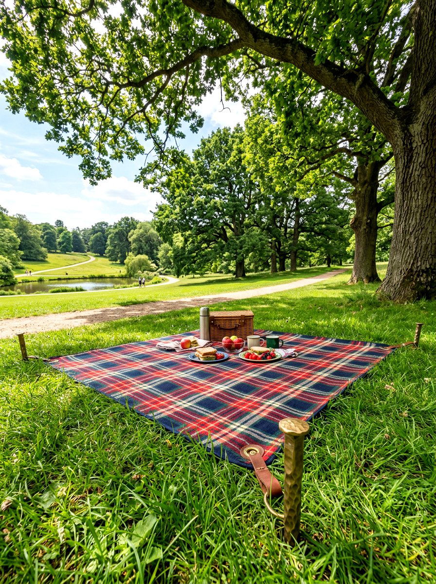 Park Picnic With Metal Stakes - 30 picnic blanket corner ideas
