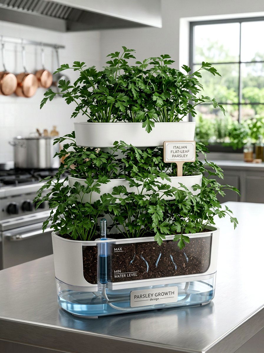 Parsley Growth In Self Watering System - 30 windowsill vegetable garden ideas