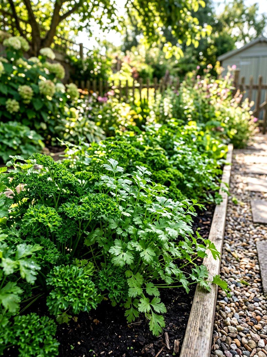 Parsley and cilantro fringe - 30 herb patio border ideas