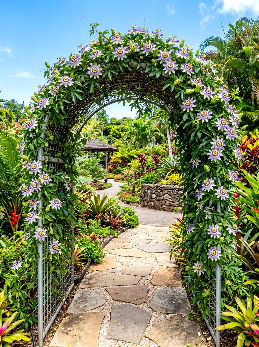 Passionflower Exotic Vine Arch - 30 climbing archway ideas