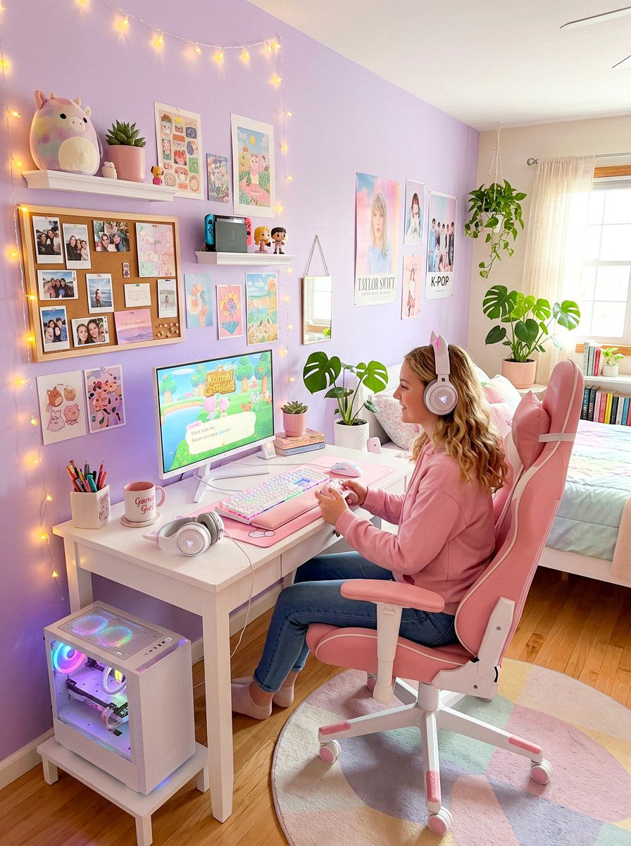 Pastel Aesthetic Teen Girl Gaming Nook - 30 gaming teen nook ideas