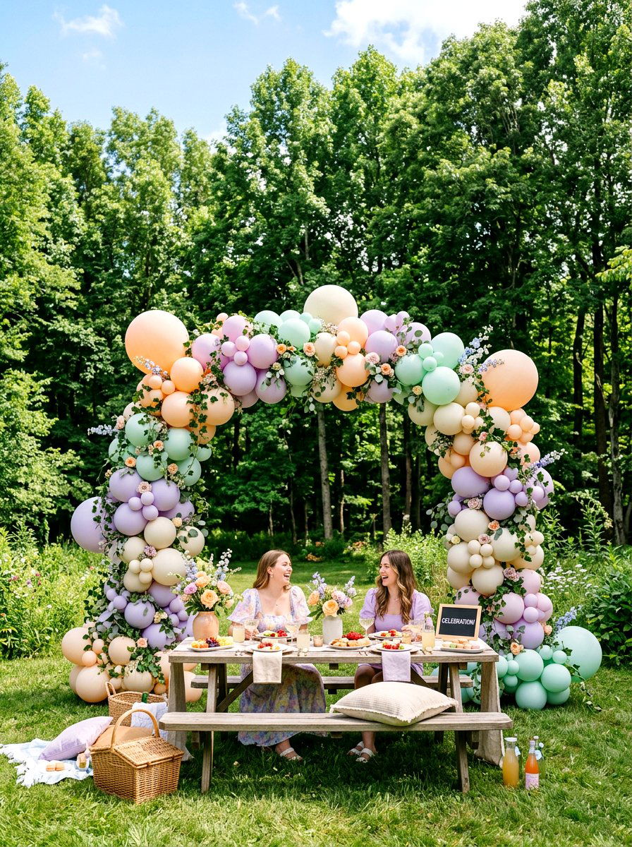 Pastel Balloon Arch - 30 picnic party decor ideas