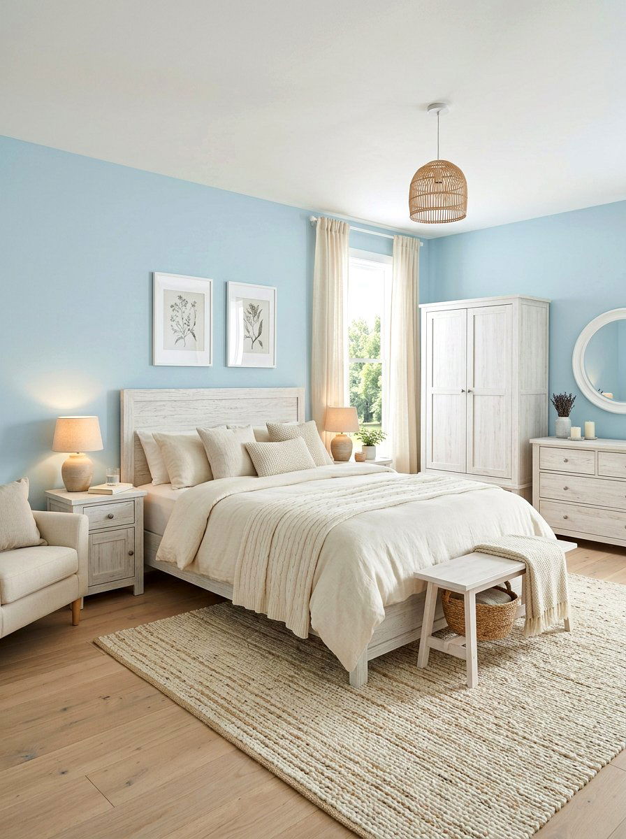Pastel Blue Walls - 30 cottage romantic bedroom ideas