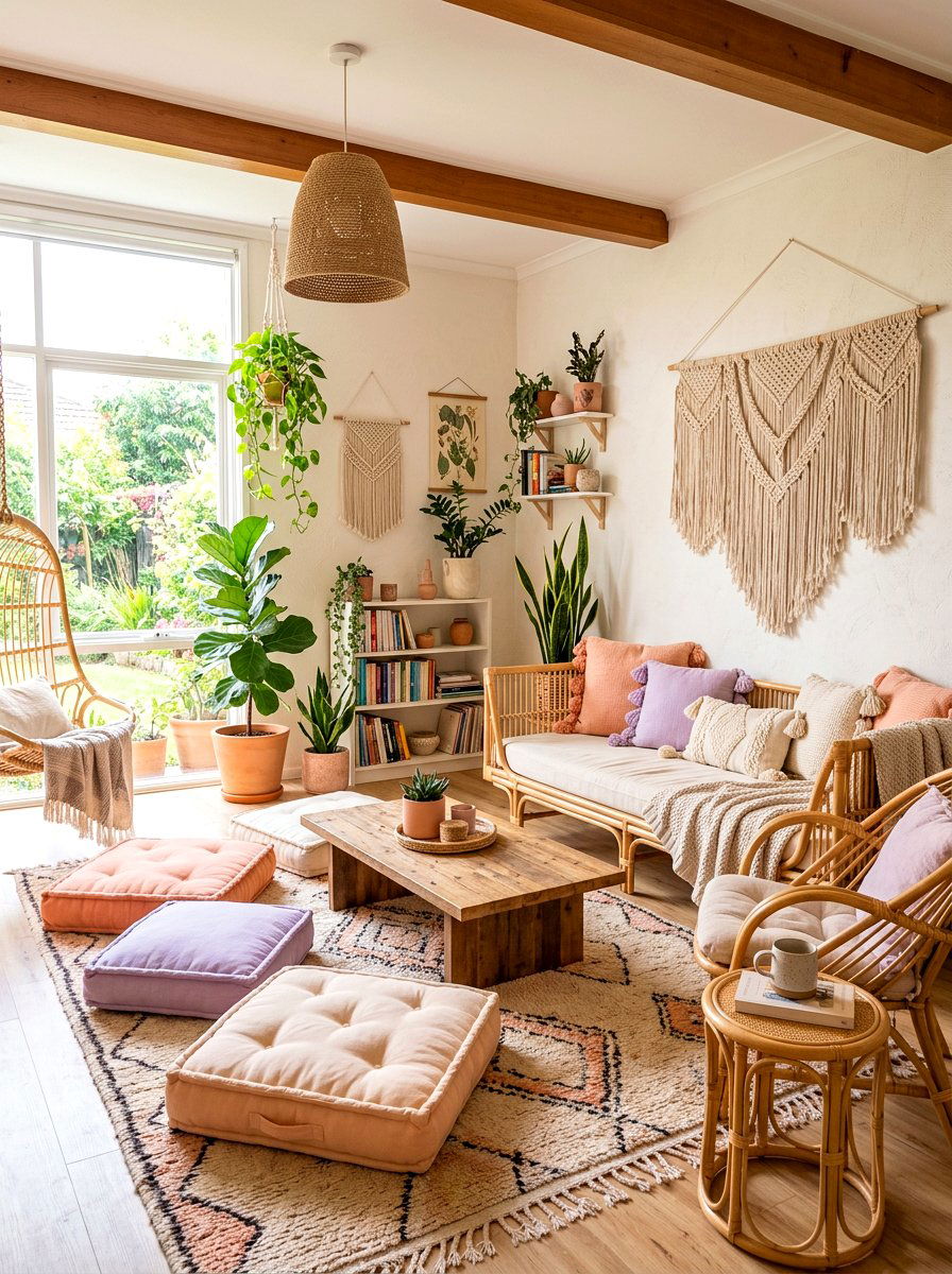 Pastel Boho Lounge - 30 pastel home decor ideas