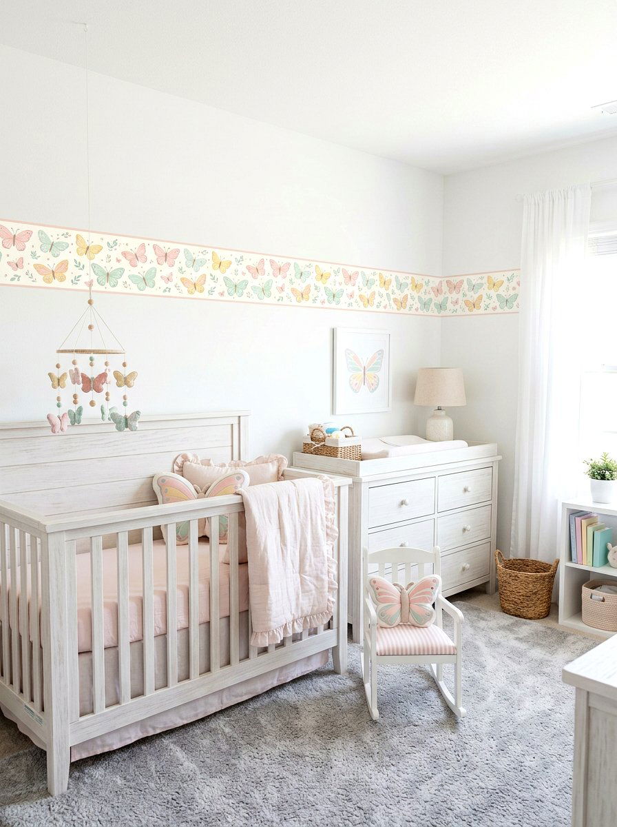 Pastel Butterfly Nursery Border - 30 butterfly border ideas