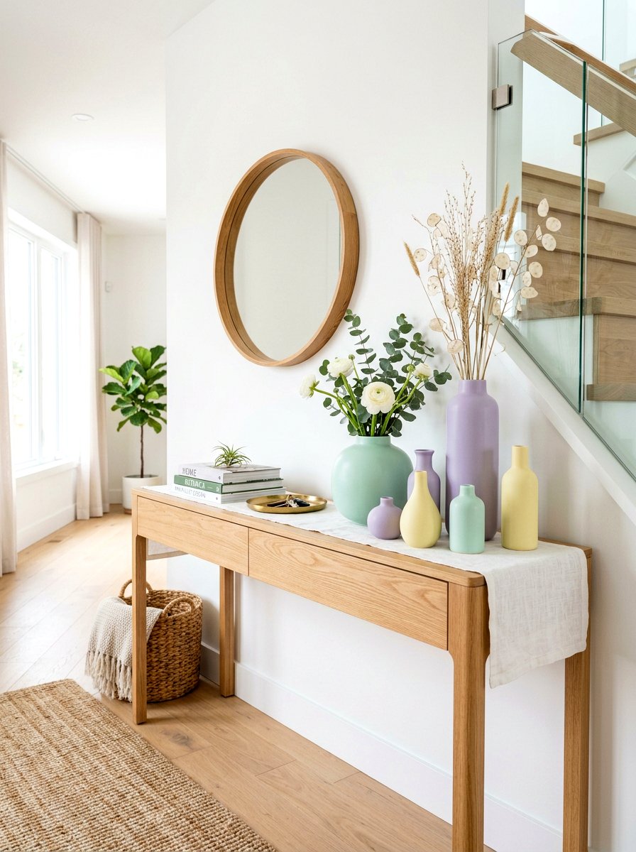 Pastel Ceramic Entryway - 30 spring entry table ideas