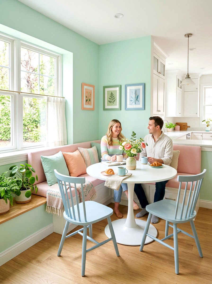 Pastel Color Breakfast Nook - 30 breakfast window nook ideas