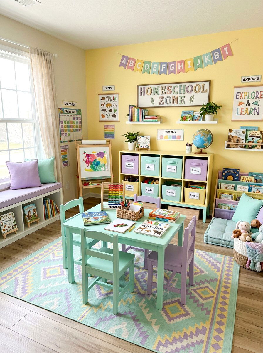 Pastel Color Homeschool Zone - 30 homeschool room ideas
