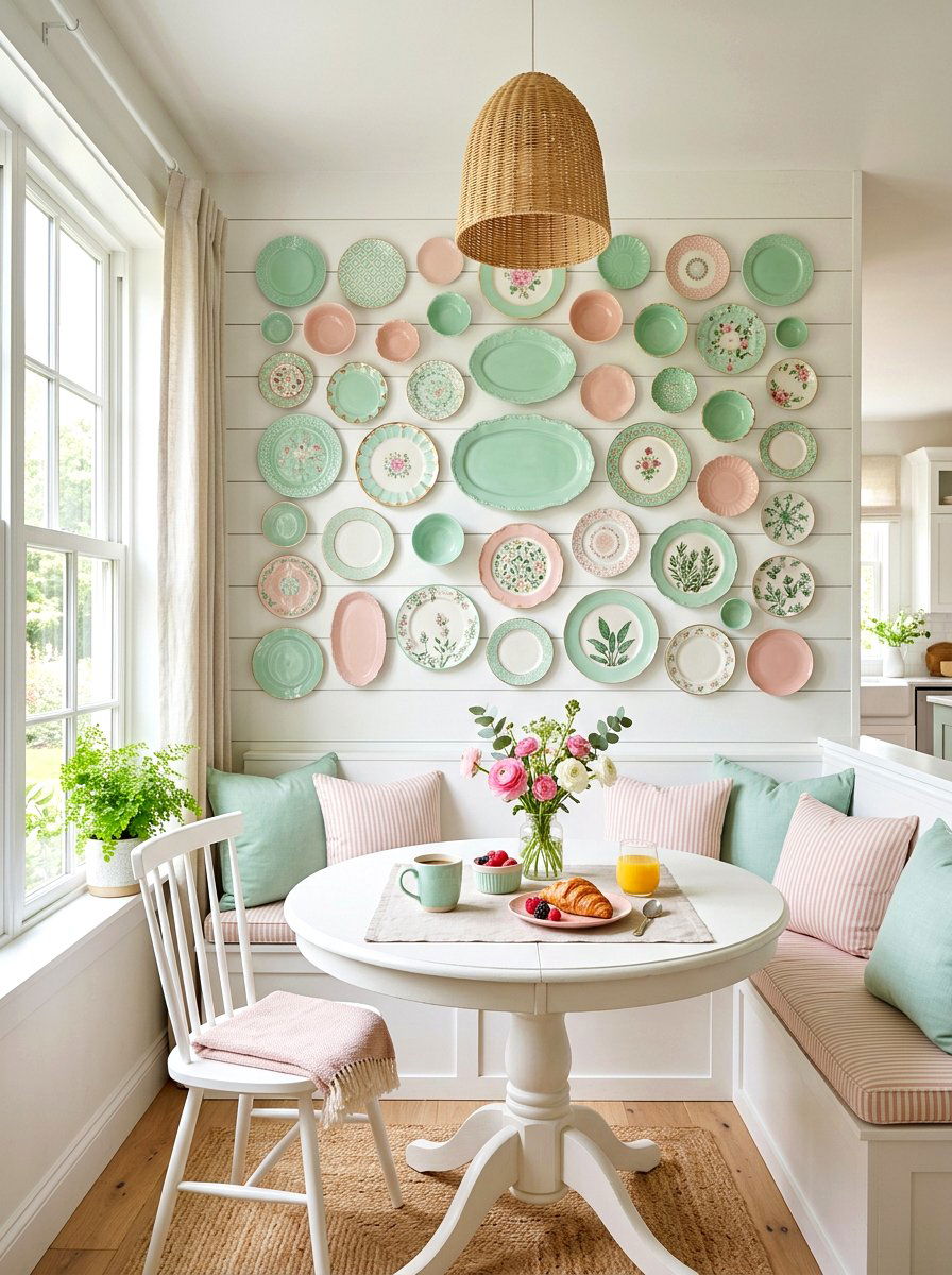 Pastel Color Plate Wall - 30 plate wall dining room ideas